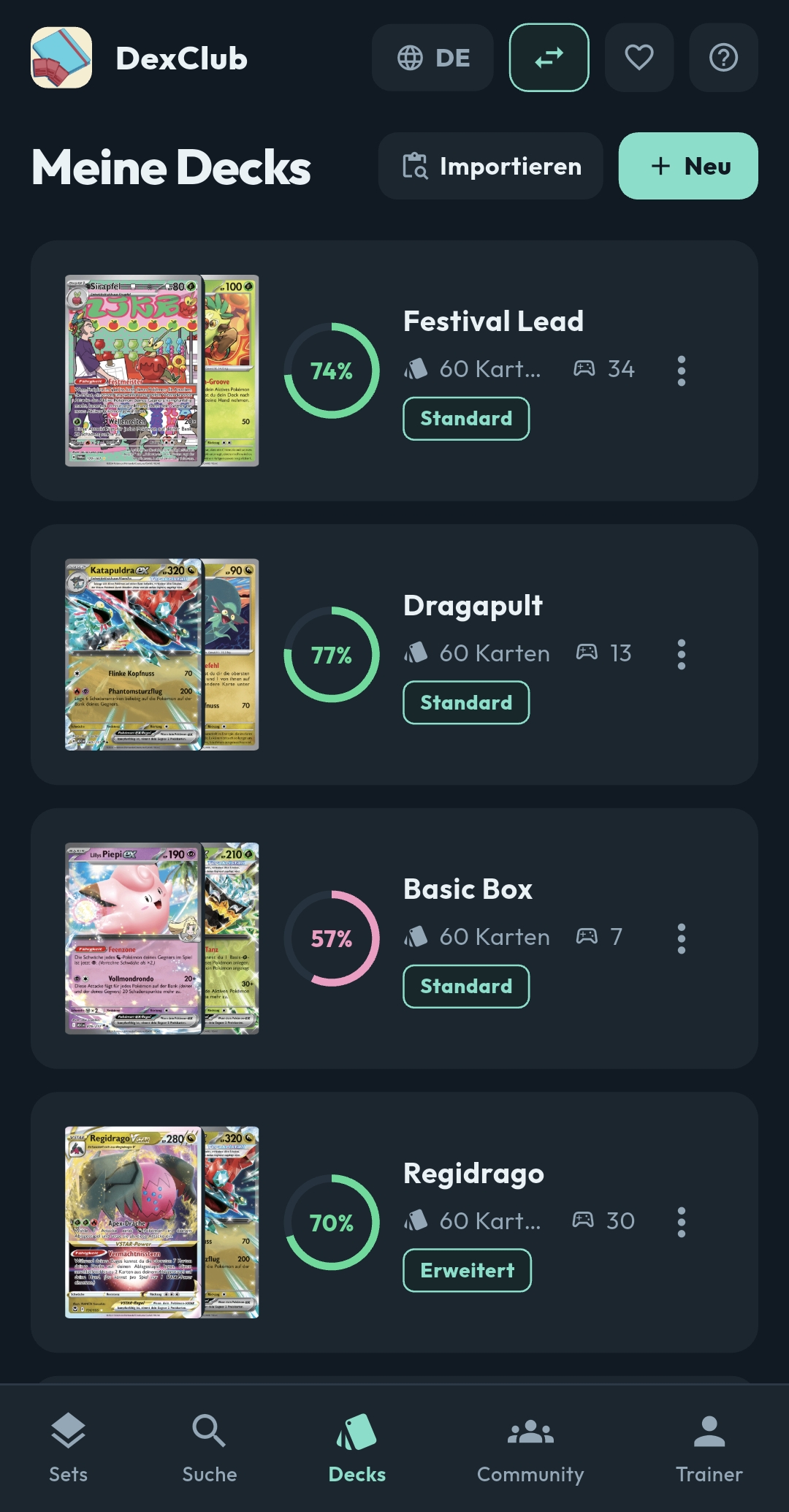 Deine Decks, bereit zum Spielen
