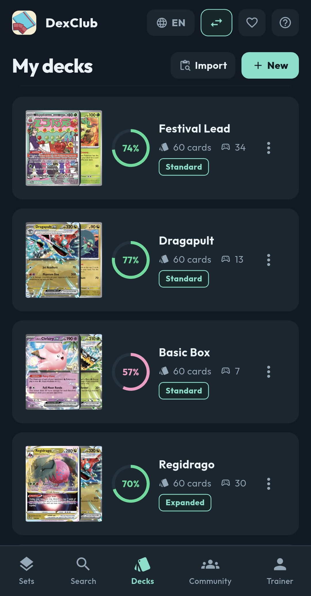 Your decks, ready to play