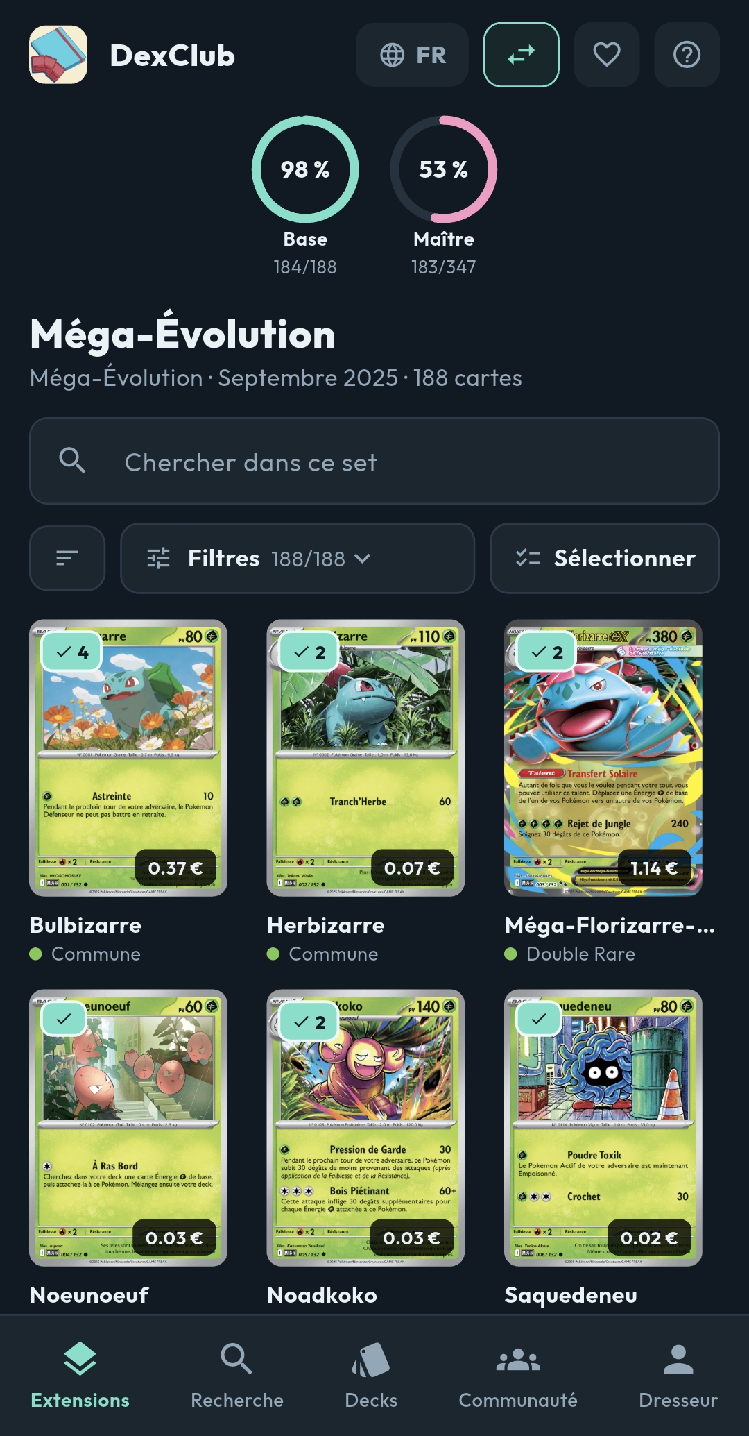 Chaque set, avec votre progression
